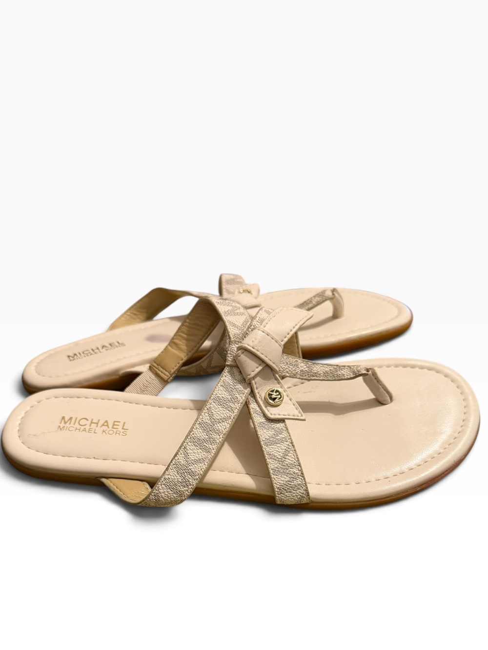 Michael Kors Cream Logo Thong Sandals with Gold
Accent size 6.5